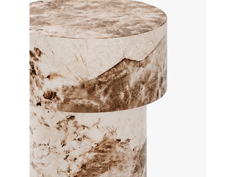  Table d'appoint ronde en marbre d'ingénierie beige et marron d39 cm  - Conforama C