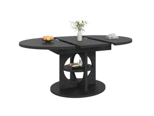 Table de salle à manger extensible avec étagère intégrée, ronde à ovale, pour cuisine et salle à manger, en mdf noir
