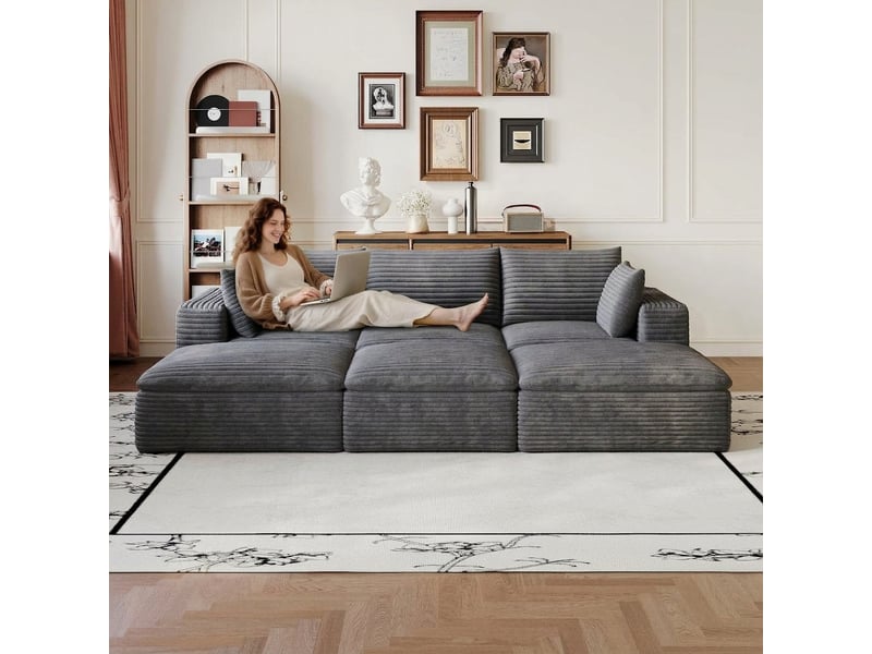 Canapé nuage en velours côtelé 6 places gris foncé 260 cm - Conforama B