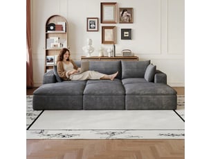 Canapé nuage en velours côtelé 6 places gris foncé 260 cm