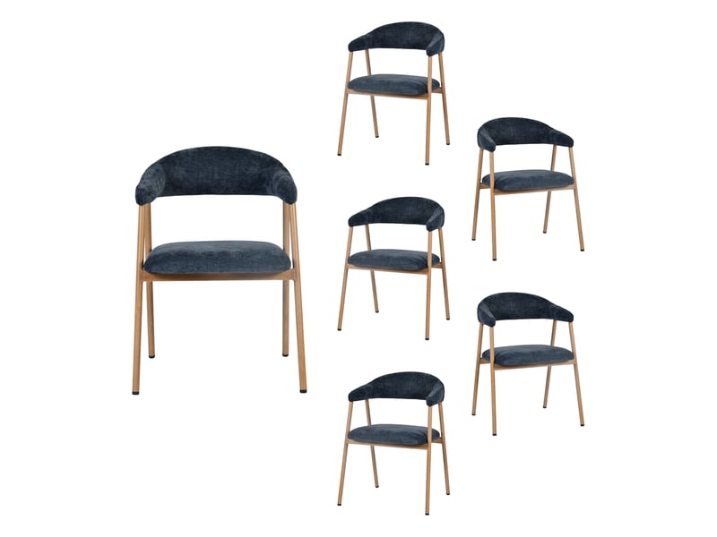  Chaises de salle à manger lot de 6 rembourrée en chenille, pieds en métal effet bois, bleu  - Conforama A