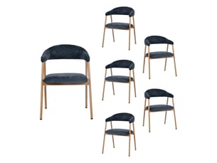 Chaises de salle à manger lot de 6 rembourrée en chenille, pieds en métal effet bois, bleu