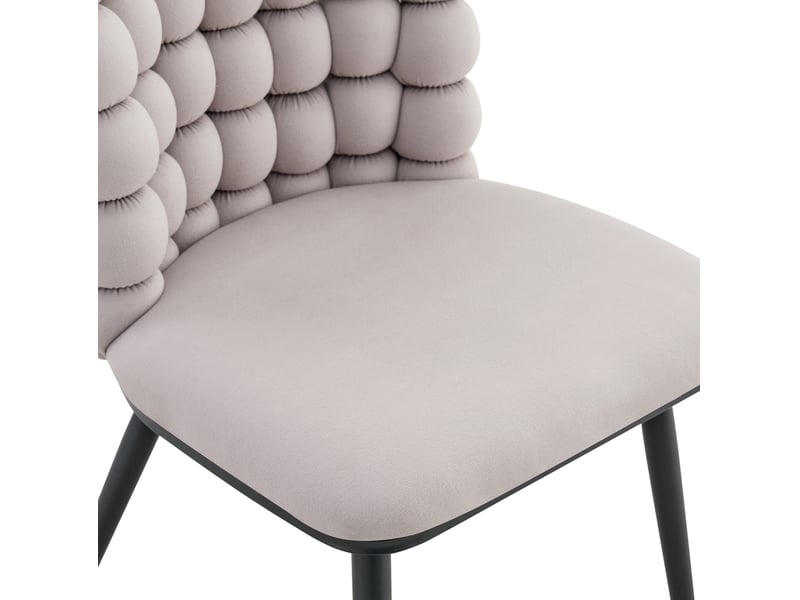  Lot de 2 chaises 54x48x88 cm salle à manger, design luxe gris clair en velours, pieds métal noir, dossier à motif perlé  - Conforama D