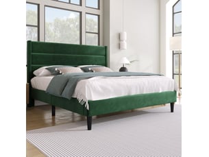 Lit adulte double 140x200 cm en velours vert foncé avec sommier et matelas h3