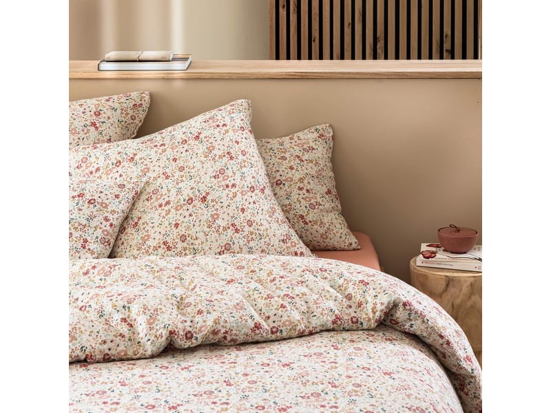  Terre de nuit – housse de couette 260x240 en gaze de coton – motif floral rose – toucher doux – lavage en machine à 30°  - Conforama B