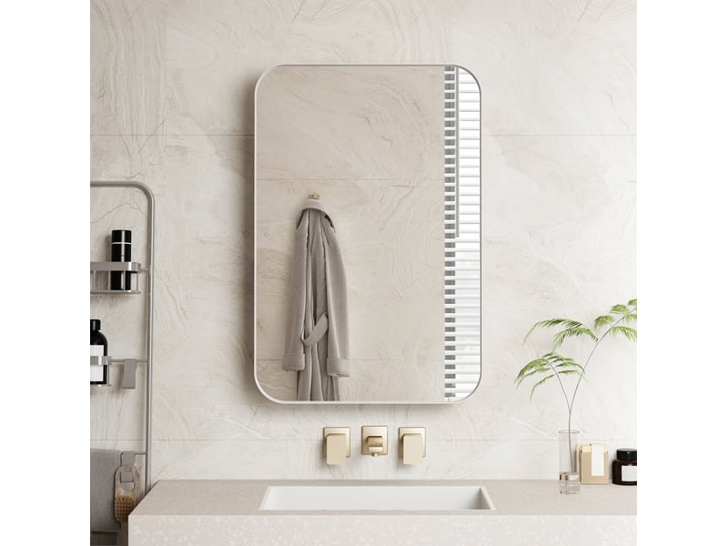  Meuble miroir avec 2 étagères réglables, pose murale ou encastrée pour salle de bain, blanc, 86 × 61 × 18 cm  - Conforama D