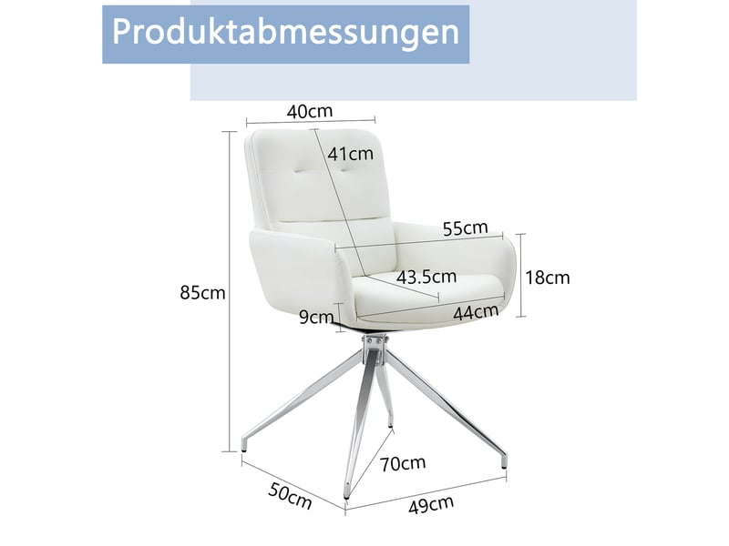  Lot de 2 chaises de salle à manger pivotantes en pu blanc et métal argenté  - Conforama C