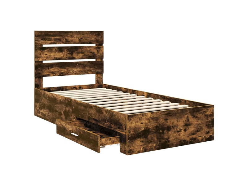 Lit simple- lit adulte - cadre de lit chêne fumé 100 x 200 cm bois d'ingénierie - Conforama D