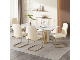 Chaise de salle à manger ulevr lot de 6, dossier en losange, 88 cm, assise 41,5 cm, velours et métal, beige