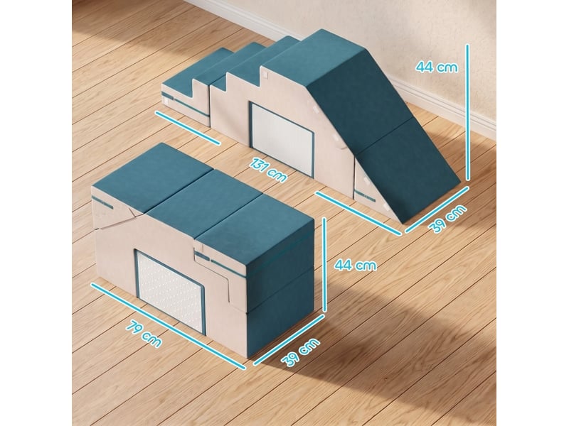  Lot de 2 blocs en mousse pour tout-petits 131x39x44 cm – crème et bleu – housses amovibles lavables  - Conforama C