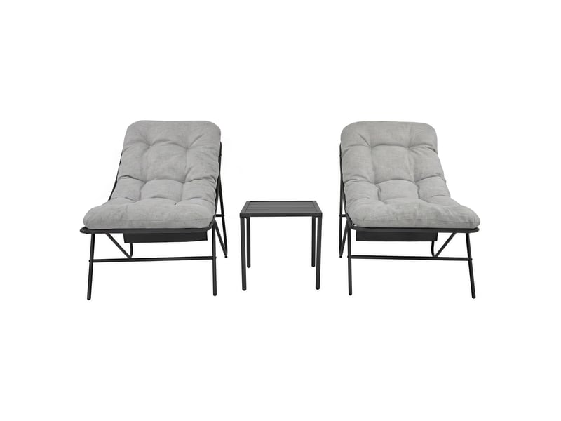  Ensemble bistro de jardin gris 3 pièces, 2 fauteuils avec coussins épais, table basse, cadre en acier thermolaqué, mobilier extérieur terrasse balcon, 40933 - Conforama A