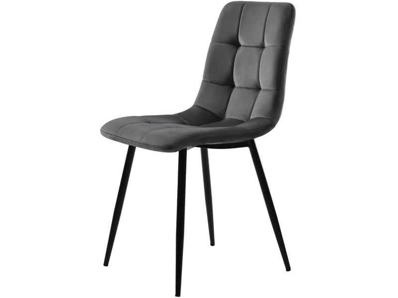  Lot de 4 chaises de salle à manger 44x41x86 cm, assise en velours, dossier rembourré, pieds en métal gris foncé  - Conforama D