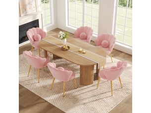 Lot de 6 fauteuils 60x62.5x83 cm tissu bouclé assise rembourrée dossier coquillage pieds en métal usage quotidien rose