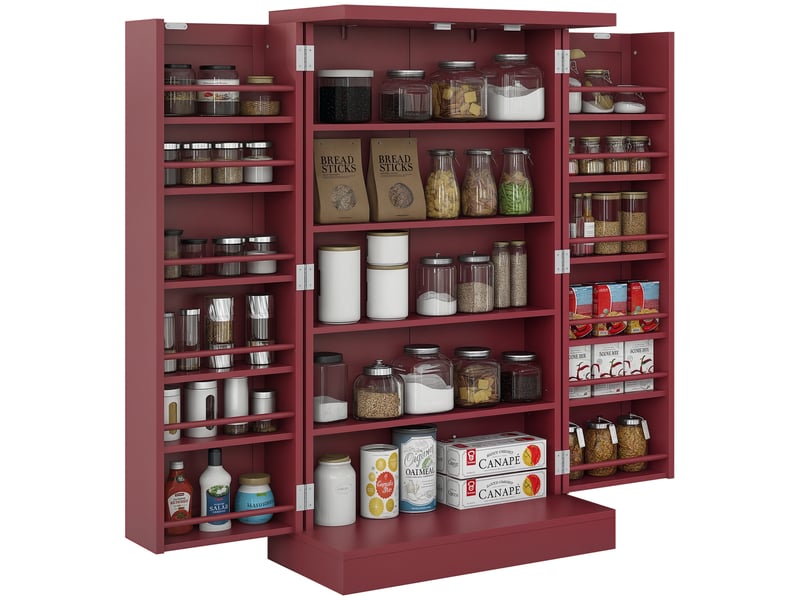  Meuble de cuisine à 2 portes, 5 étagères et 12 compartiments à épices – 60 x 30 x 104 cm – rouge  - Conforama A