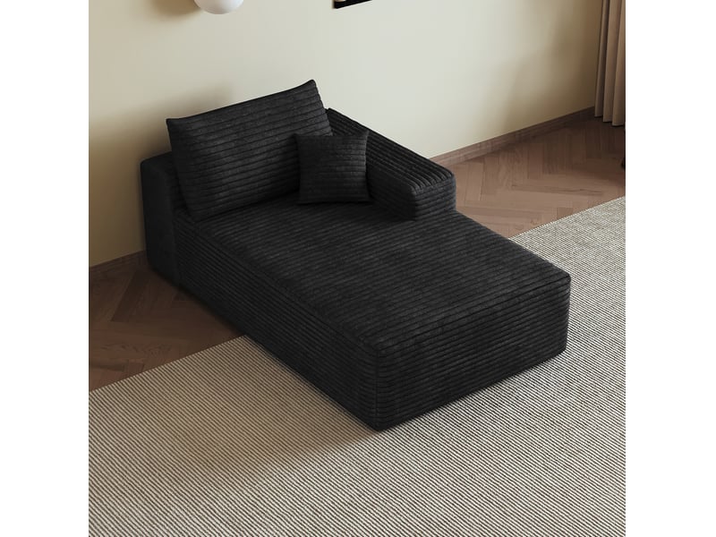  Méridienne convertible 1 place côté droit sans montage en velours côtelé noir, 175 × 95 × 83 cm  - Conforama B