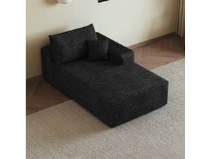 Méridienne convertible 1 place côté droit sans montage en velours côtelé noir, 175 × 95 × 83 cm