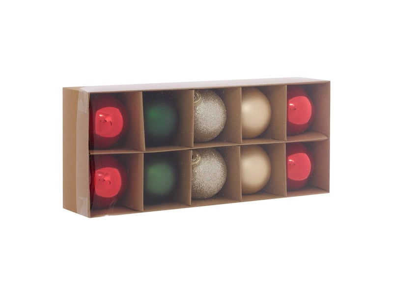  Kit de 10 boules de noël en verre rouge, or et vert d. 60 mm  - Conforama B
