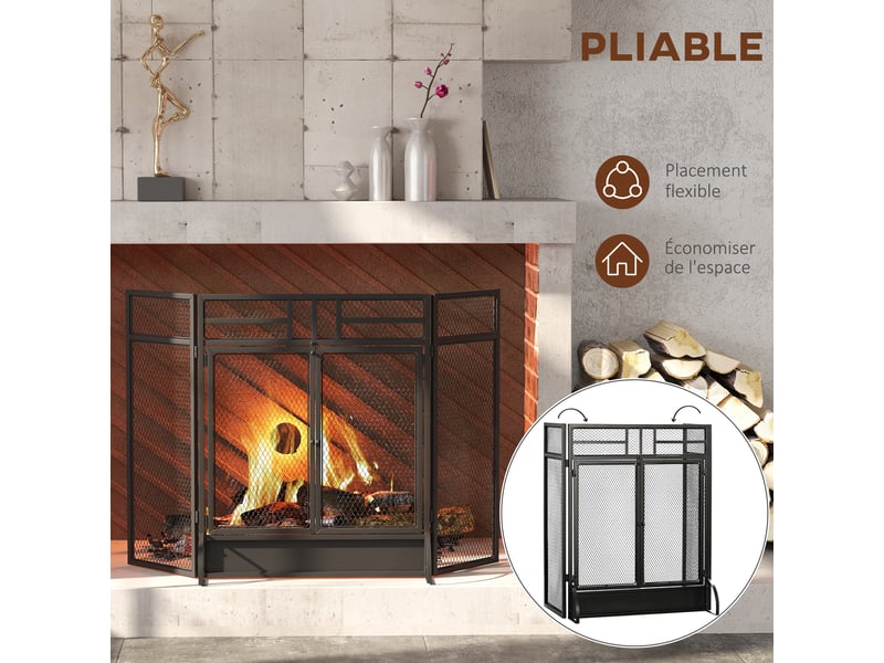  Pare-étincelles grille de protection pour cheminée pare-feu barrière de sécurité 3 pliables volets et porte 120 x 79 cm  - Conforama E