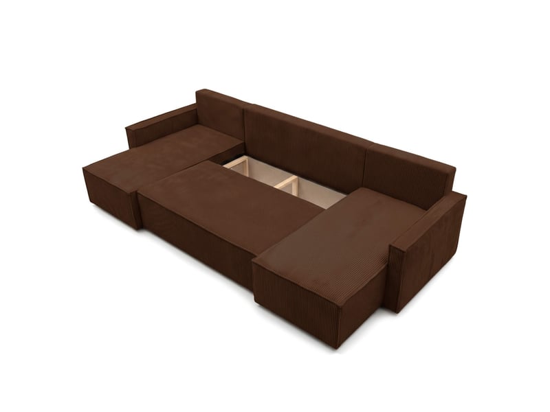  Farah - canapé d'angle panoramique convertible 6 places accoudoirs slim en velours cotelé  - Conforama D