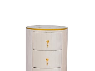 Table de chevet tcqpz ronde 40 x 40 x 52,5 cm 3 tiroirs velours blanc et détails dorés