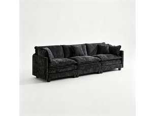 Canapé 3 places en chenille noir, canapé modulable avec coussin rembourré double couche pour salon ,pouf non inclus