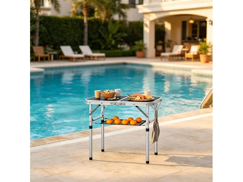  Table pliante de camping réglable avec filet de rangement 60 x 40 cm noire homvra  - Conforama B