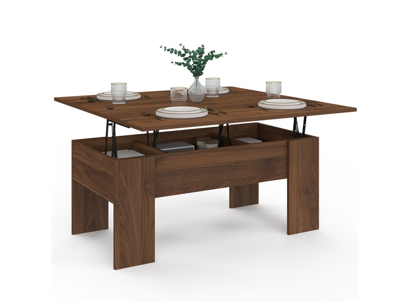  Table basse plateau relevable rectangulaire convertible en table à manger tara 100 cm bois effet noyer  - Conforama A