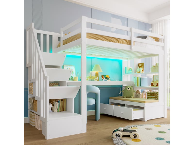  Lit mezzanine 90x200 avec bureau et rangements homvra  - Conforama D