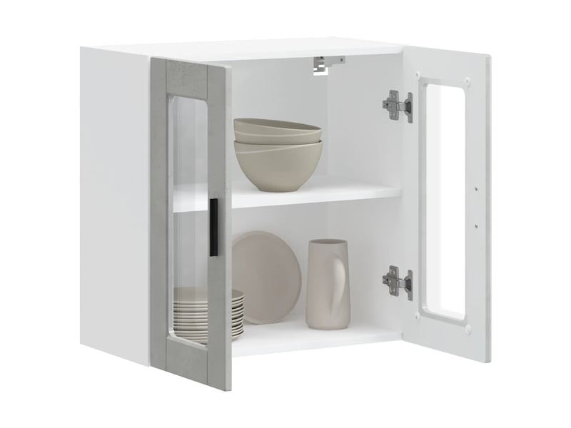  Meuble de rangement, armoire murale de cuisine avec porte en verre porto gris béton shl794  - Conforama C