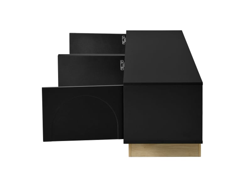  Meuble tv noir effet bois 175 cm - design minimaliste et courbé, grand rangement, gestion des câbles  - Conforama E