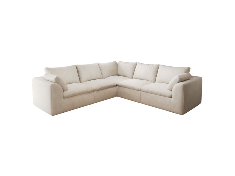  Canapé nuage en v 5 places 245x245x83 cm en tissu beige blanc  - Conforama A