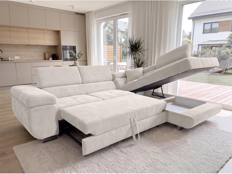 Canapé d'angle modulable konak 276 cm avec coffre et têtières – crème Konak - Conforama C