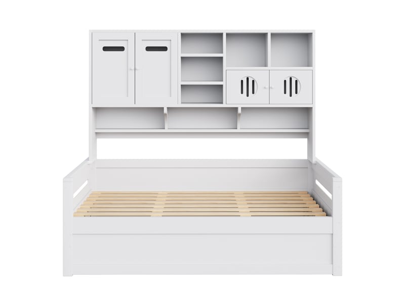 Lit banquette hydraulique avec rangement multifonction, bois blanc, 90x200 cm, sommier intégré - Conforama A