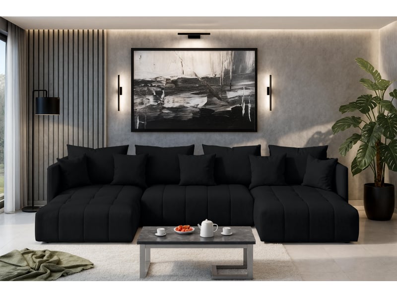 Canapé panoramique convertible veliro canapé en u noir 353cm VeliroU - Conforama B