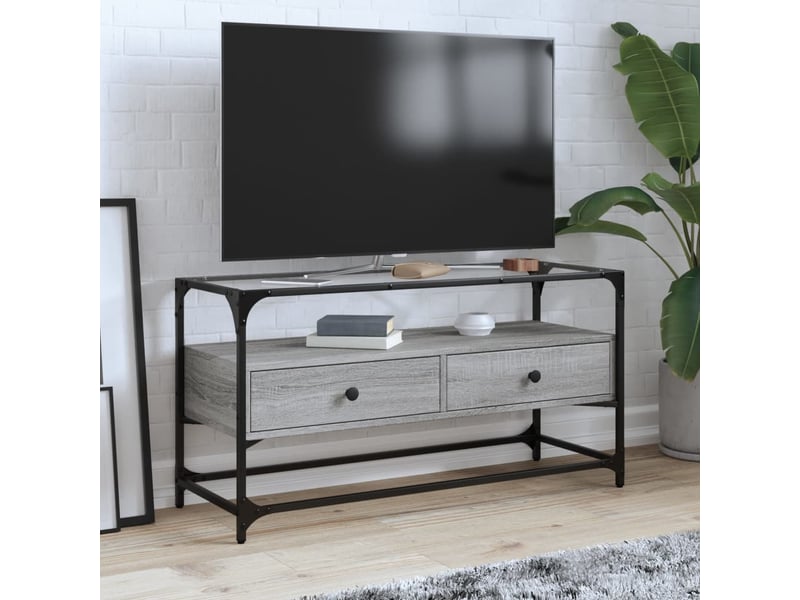  Meuble tv - banc tv - meuble de rangement avec dessus en verre sonoma gris bois d'ingénierie  - Conforama B