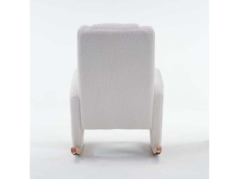  Fauteuil à bascule rembourré en tissu teddy, accoudoirs, blanc, 110 kg  - Conforama D