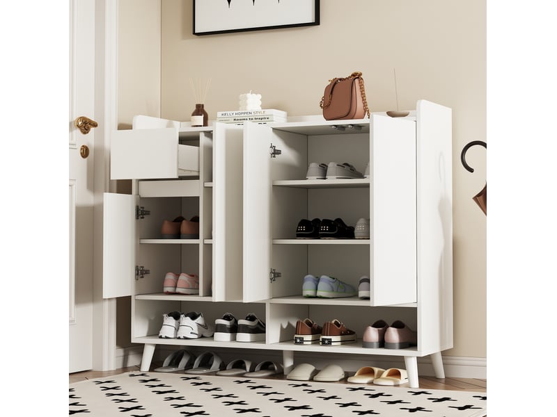  Buffet haut blanc avec 4 portes, 1 tiroir et étagère réglable - 120 x 35 x 99 cm  - Conforama B