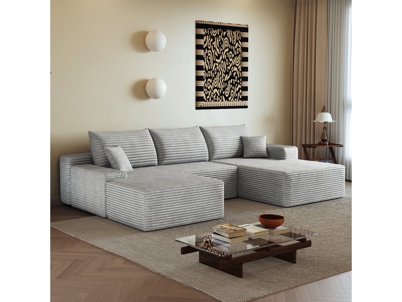  Canapé modulable d’angle gris 270 x 175 cm en tissu, assise profonde, compressé, sans montage, salon W3428S00114 - Conforama B