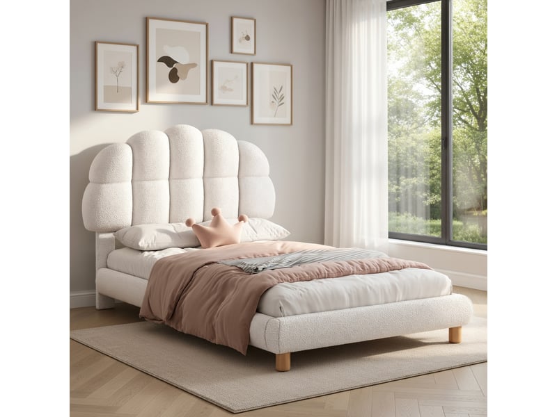  Lit d'enfant 90 x 200 cm, en bois, imitation feutre, blanc  - Conforama D