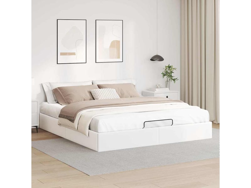 Lit adulte, lit double, cadre de lit ottoman sans matelas blanc 200x200cm similicuir cf10343 - Conforama C