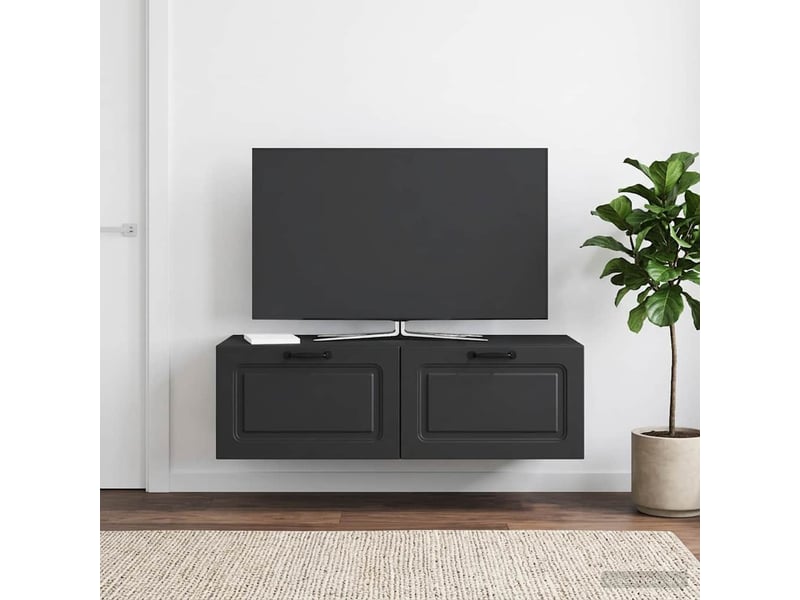  Meuble tv - banc tv - meuble de rangement mural noir 98 x 41 x 30 cm bois d'ingénierie  - Conforama D