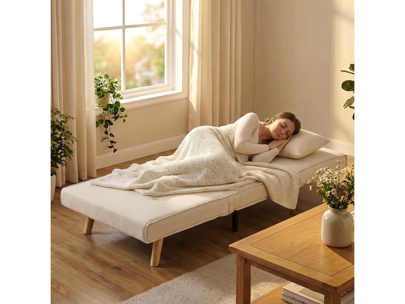  Canapé convertible, canapé-lit, beige, 2 en 1, pour salon et séjour, pour intérieur, mobilier pour espace de vie  - Conforama E
