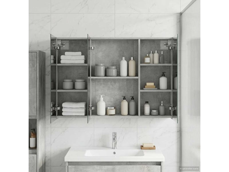  Armoire miroir salle de bain, meuble de rangement gris béton 100x14.5x70 cm  - Conforama D