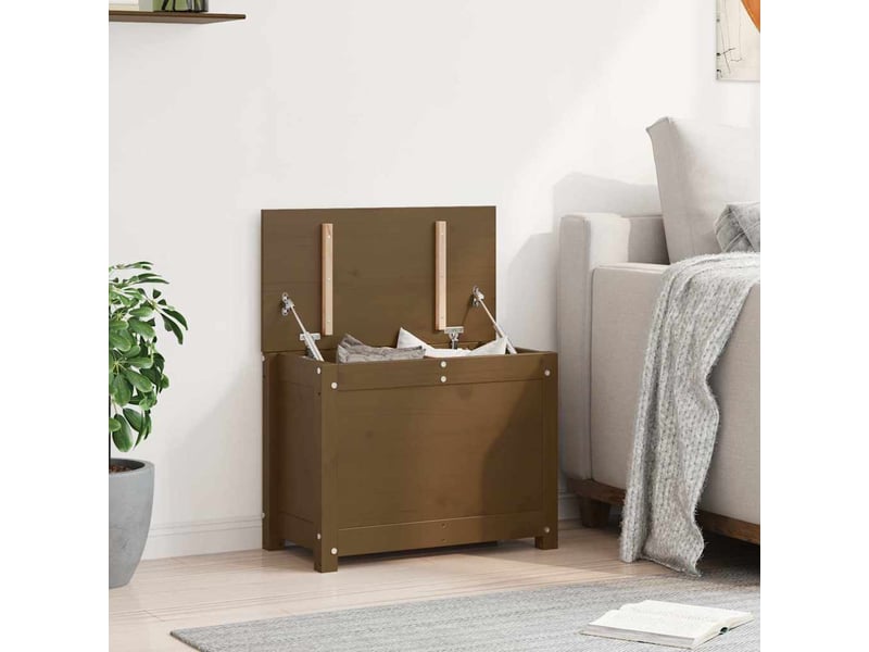  Boîte de rangement, coffre de rangement marron miel 60x32x45,5 cm bois massif de pin  - Conforama D