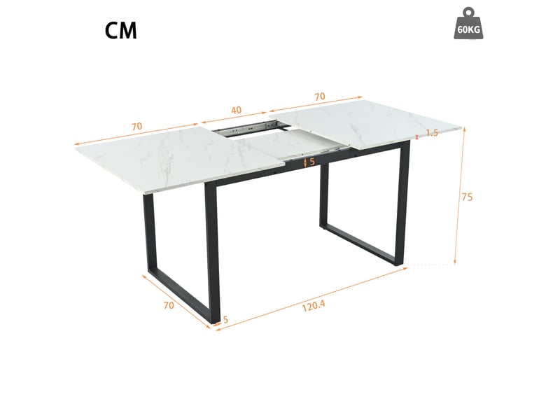  Ensemble table à manger extensible 140-180x80x75 cm, 4 chaises confortables, rangement, plateau mdf blanc, pieds métal  - Conforama C