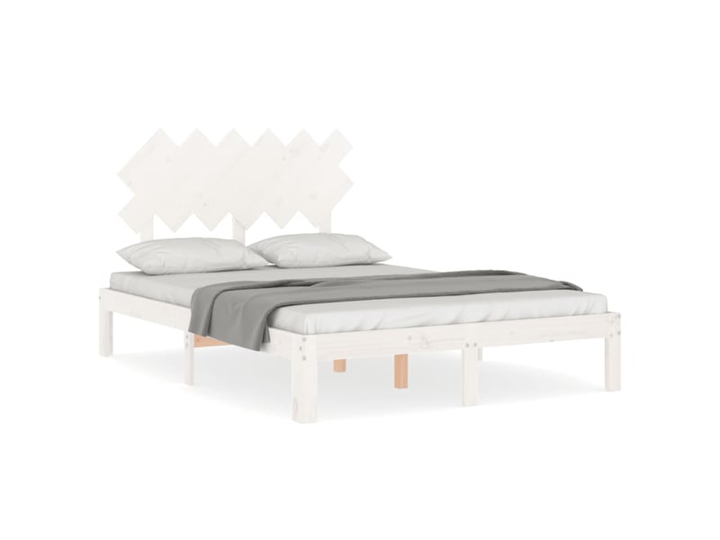  Lit double- lit adulte -  cadre de lit sans matelas blanc bois de pin massif  - Conforama A