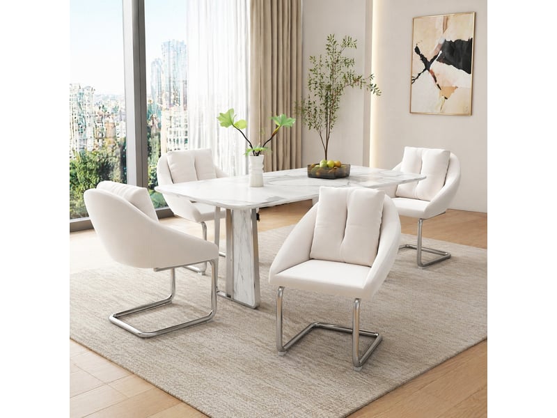  Lot de 4 chaises de salle à manger pivotantes en velours beige  - Conforama D