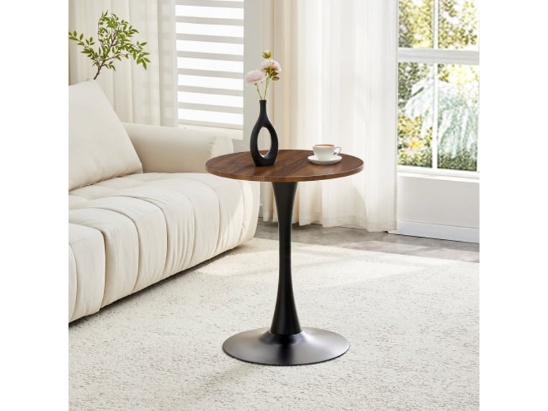  Table ronde 60 cm mdf – plateau thermoformé effet noyer, piètement noir – petite table à manger, design européen  - Conforama D