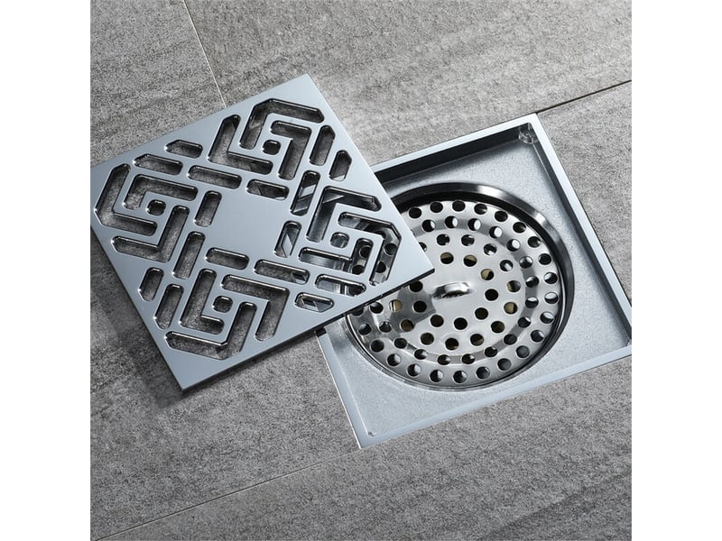  Siphon de sol pour salle de bain, extérieur et balcon, modèle épais 100×100mm, anti-blocage, anti-insectes et anti-odeurs  - Conforama D