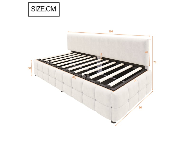  Lit coffre 90x200 cm, beige, mdf, levage hydraulique, dossier sans accoudoirs, sans matelas  - Conforama C